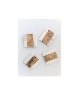 Designer Marble Inlay Wood Coasters Durable Customizable Design 4-inch Diameter for Premium <b>Kitchen</b> <b>Accessories</b> Sophisticated - Product Image 1