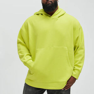Sweat-shirt zippé à capuche oversize pour homme, vert citron uni, en molleton de coton, décontracté, coupe classique, avec poche tricotée sur le devant, idéal pour l'automne - Product Image 1