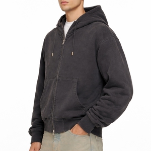 Sudadera con capucha para hombre, de color liso, con cremallera frontal completa, forro polar cálido, cómoda, informal, de tela resistente, corte holgado. - Product Image 3