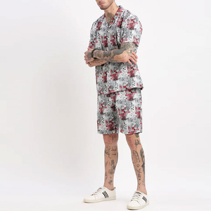 Top Selling Men's Summer Two Piece Casual Shirt Shorts Street Wear Custom Logo Color Breathable <b>Knitted</b> Cotton Polyester <b>Set</b> - Product Image 5
