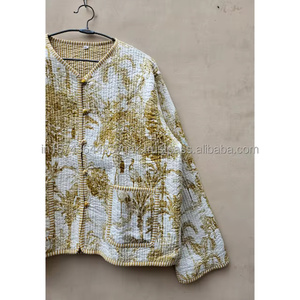 Veste courte matelassée en coton vintage faite à la main pour femme, style bohème chic, idéale pour l'été et l'automne, en lin avec rivets, cadeau parfait - Product Image 4