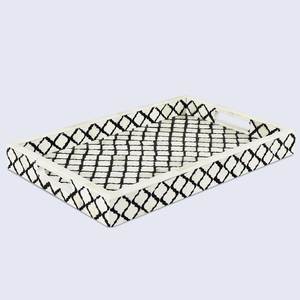 Striped Bone Inlay <b>Wood</b> Serving Trays Handmade Decorative Tableware Contemporary Home Decor <b>Coffee</b> <b>Table</b> Restaurant Presentation - Product Image 3