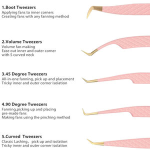 Eyelash Extension Tweezers Set Pink and Gold Fiber Tip Tweezers <b>Volume</b> <b>Lash</b> Extension Tweezers for Eyelash Extension - Product Image 3
