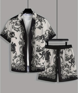 2026 New Arrival Men's Floral Print 2-Piece Casual Short Sleeve Button Shirt Shorts <b>Set</b> Summer Beach Quick Dry Tracksuit - Product Image 4