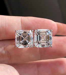 Pendientes Clásicos de Diamantes con Corte Asscher Cuadrado, Certificados por IGI, Oro Blanco Sólido de 9k, Diamantes CVD HPHT Creados en Laboratorio, Solitario Grande con Cierre a Presión - Product Image 4