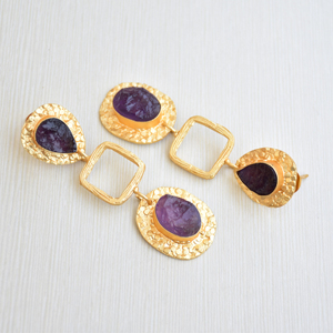 Boucles d'oreilles pendantes en laiton tendance, exportation, cristal de guérison authentique, poli miroir, plaqué or, pièce tendance, haute qualité - Product Image 6