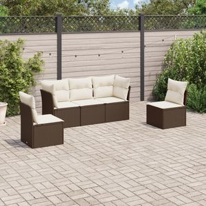Ensemble de canapés de jardin 5 places en rotin PE brun avec pieds réglables, mobilier de patio - Product Image 1