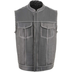 Chaleco Deportivo Samroz para Hombre, Modelo Old Glory Negro, Cuero Premium, Estilo Club, Cuello en V, Transpirable, Cierre de Cremallera, Costuras Grises, con Cordones - Product Image 1