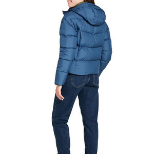 Wholesale Custom Women Short Puffer <b>Jacket</b> Hooded Matte Blue <b>Winter</b> Bubble Coat <b>Waterproof</b> Warm Padded Outerwear Low Moq Supply - Product Image 5