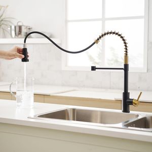 Rubinetto da Cucina Commerciale Monocomando Nero e Nichel Oro con Doccetta Estraibile e Funzione Lavello - Product Image 5