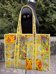 Colorful Cotton Quilted Patchwork <b>Bag</b> – Handmade <b>Fabric</b> <b>Tote</b> Handbag with Traditional Ethnic Pattern - Product Image 5