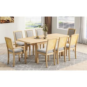 TOPMAX Set Tavolo da Pranzo Allungabile Rustico 84 Pollici con Prolunga Rimovibile 24 Pollici, 6 Sedie Imbottite Senza Braccioli, 2 Sedie Imbottite 24 Pollici - Product Image 2