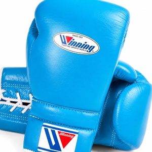Customizable Winning Boxing Gloves Sky Blue Leather Lace-Up Laced <b>Strap</b> Breathable - Product Image 4