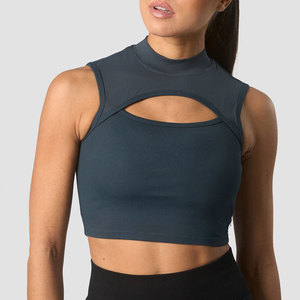 Top Corto de Punto Personalizado para Mujer, Material Acanalado, Cuello Redondo, Ajuste Ceñido, Alta Calidad, Precio Bajo al por Mayor, Chaleco Deportivo para Gimnasio - Product Image 1