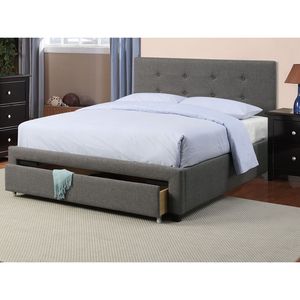 Queen Size Bedroom Furniture <b>Grey</b> Polyfiber 1pc Tufted <b>Headboard</b> with Storage Drawers and Footboard Upholstered Bed - Product Image 5