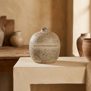 Vase rond en céramique rustique Moi M Cream, fait main, objet décoratif, vente en gros - Product Image 5