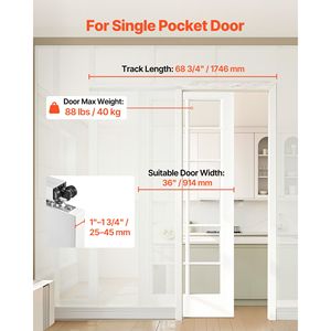 Kit Moderno per Porta Scorrevole in Acciaio da 175 cm con Meccanismo di Chiusura Morbida e Scorrimento Silenzioso, Design Contemporaneo ed Elegante - Product Image 2