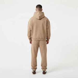Ensemble de survêtement décontracté pour homme, couleur unie beige, avec capuche, coupe ample, coton, pantalon et sweat-shirt à cordon de serrage et poches - Product Image 3