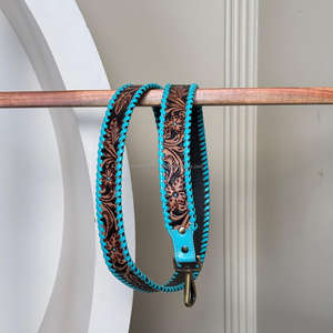 Correa de guitarra de cuero texturizado turquesa occidental correa de bandolera de repuesto de cuero genuino con broche de acabado de latón antiguo - Product Image 4