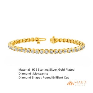 Bracelet tennis en moissanite pour femme, chaîne fine dorée, bijou de mode, pierre ronde, accessoire élégant, idéal pour un cadeau, ensembles de style - Product Image 6