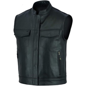 เสื้อกั๊กหนังแท้สำหรับผู้ชาย แบบไม่มีแขน สั่งทำโลโก้ OEM ได้ - Product Image 4