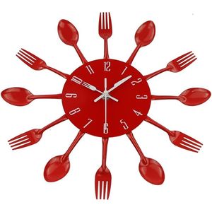 Orologio da Parete 3D Moderno e Creativo per Cucina, Adesivo Murale Rimovibile a Forma di Cucchiaio e Forchetta, Decorazione per Casa e Stanza - Product Image 2