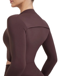 Venta al por mayor personalizado al aire libre Fitness Slim Fit gimnasio Top manga larga mujeres deportes Yoga cremallera completa chaqueta - Product Image 6