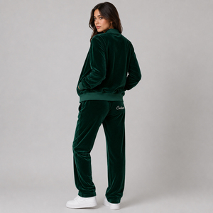 Custom Women Velvet Tracksuit Set Luxury Velour <b>Zip</b> <b>Up</b> <b>Jacket</b> Wide Leg Pants Casual Two Piece Lounge Wear Outfit - Product Image 4