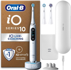 Brosse à dents électrique rechargeable Oral-B iO 10 blanche, 3 têtes, 1 étui de voyage rechargeable, 1 brosse à dents - Product Image 5