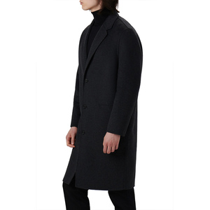 Manteau long en laine et coton de haute qualité pour homme, style trench-coat, décontracté, streetwear, vêtement d'extérieur chaud pour l'hiver, à revers, simple boutonnage - Product Image 6