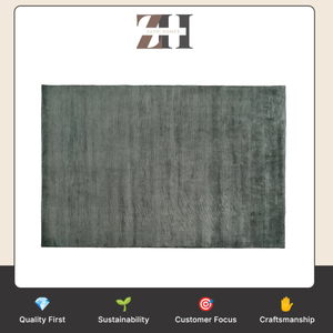 Alfombra Tejida a Mano Color Verde Salvia Carbón, Alfombra Premium Tejida a Mano en Verde Gris, Alfombra Hecha a Mano con Textura Sólida - Product Image 6