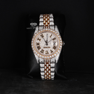 Reloj de Lujo con Diamantes Moissanite, Esfera Romana, Dos Tonos Amarillo y Blanco, Brazalete Jubilee, Estilo Hip Hop, Acero Inoxidable - Product Image 1