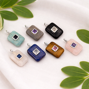 Amazonite Rounded Rectangle Pendant Silver Plated Bezel <b>Set</b> <b>Square</b> Zircon Charm 14x19mm Handmade Jewelry Wholesale - Product Image 5