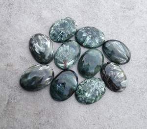 Cabochon ovale en seraphinite naturelle, dos plat, pierre précieuse calibrée, pierre en vrac pour la fabrication de bijoux, objet de collection - Product Image 5