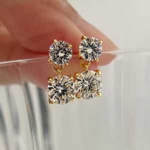 Customize Colored Round Cut Moissanite <b>Drop</b> Earrings For Unisex 925 Silver Fine Party Occasion Gift For Partners - Product Image 2