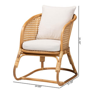 Handwoven <b>Natural</b> Rattan Decorative <b>chair</b> Wicker <b>Dining</b> <b>Chair</b> With Curved Frame Open Back And Soft Cushion For Living Room - Product Image 5