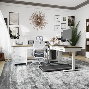 Modern White Modern Work/Writing/<b>Study</b> Table for Bedroom Fixed <b>Desk</b> Computer <b>Desk</b> with Drawers Power Outlets Work From Home - Product Image 4