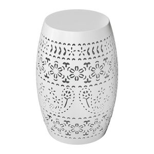 White 9.4\" Steel Patio End <b>Table</b> <b>Round</b> Hollow Drum <b>Side</b> Accent <b>Table</b> for Indoor and Outdoor Use - Product Image 2