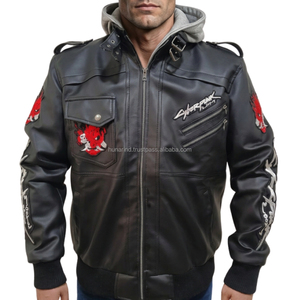 Chaqueta de Cuero Estilo Samurái Cyberpunk |   Sudadera con Capucha Johnny Silverhand para Cosplay de Motero, Ropa Exterior Bordada, Estilo Urbano Futurista y Cosplay - Product Image 1