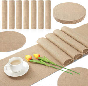 Ensemble de sets de table et de chemins de table en jute 100% naturelle, sets de table ronds en jute et chemins de table rustiques en toile de jute, pour fête champêtre - Product Image 3
