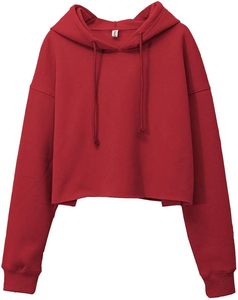 <b>Red</b> <b>Cropped</b> Hooded Sweatshirt Long Sleeve Solid Color Casual Knit <b>Top</b> for Women Autumn Wear - Product Image 6