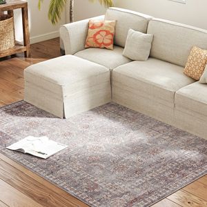 Tappeto Tradizionale con Stampa Floreale Lavabile in Lavatrice 4x6 Antiscivolo per Soggiorno e Camera da Letto Grigio e Marrone - Product Image 2