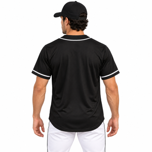 Unisex Black Baseball Jersey Short Sleeve V-Neck Moisture-Wicking Breathable Polyester Uniform <b>White</b> Trim All Seasons Sport - Product Image 3