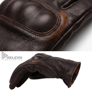 OEM Custom Men's <b>Hard</b> Knuckle Leather Gloves, Vintage Dark Brown Genuine Leather <b>Driving</b> Riding Gloves - Product Image 4