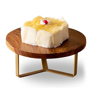 Rustic Round Wood Eco-Friendly Cake <b>Stand</b> Natural Wood Slices Sturdy Metal Base <b>Cupcake</b> Display Tray for Weddings Parties Events - Product Image 1