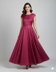Robe longue élégante pour femme en soie Tussah bordeaux, idéale pour les mariages, coupe classique, infroissable - Product Image 1