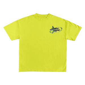 T-shirt à manches courtes jaune fluorescent pour homme, col rond, coupe ample, décontracté, 100% coton, impression du logo étoile, personnalisable avec votre marque - Product Image 1
