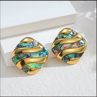 Boucles d'oreilles vintage de luxe à rayures ondulées en nacre, forme géométrique diamant, en alliage plaqué or 18 carats, bijoux punk