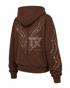 Wholesale Women Street Wear Rhinestone Hoodies Cotton Blended Rhinestone Hoodies - Product Image 3