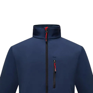 Chaqueta de Forro Polar Azul Marino para Hombre, Cuello Alto, Cierre de Cremallera, Resistente al Viento, Informal, para Exteriores, Corte Regular, Color Sólido, Manga Larga - Product Image 4